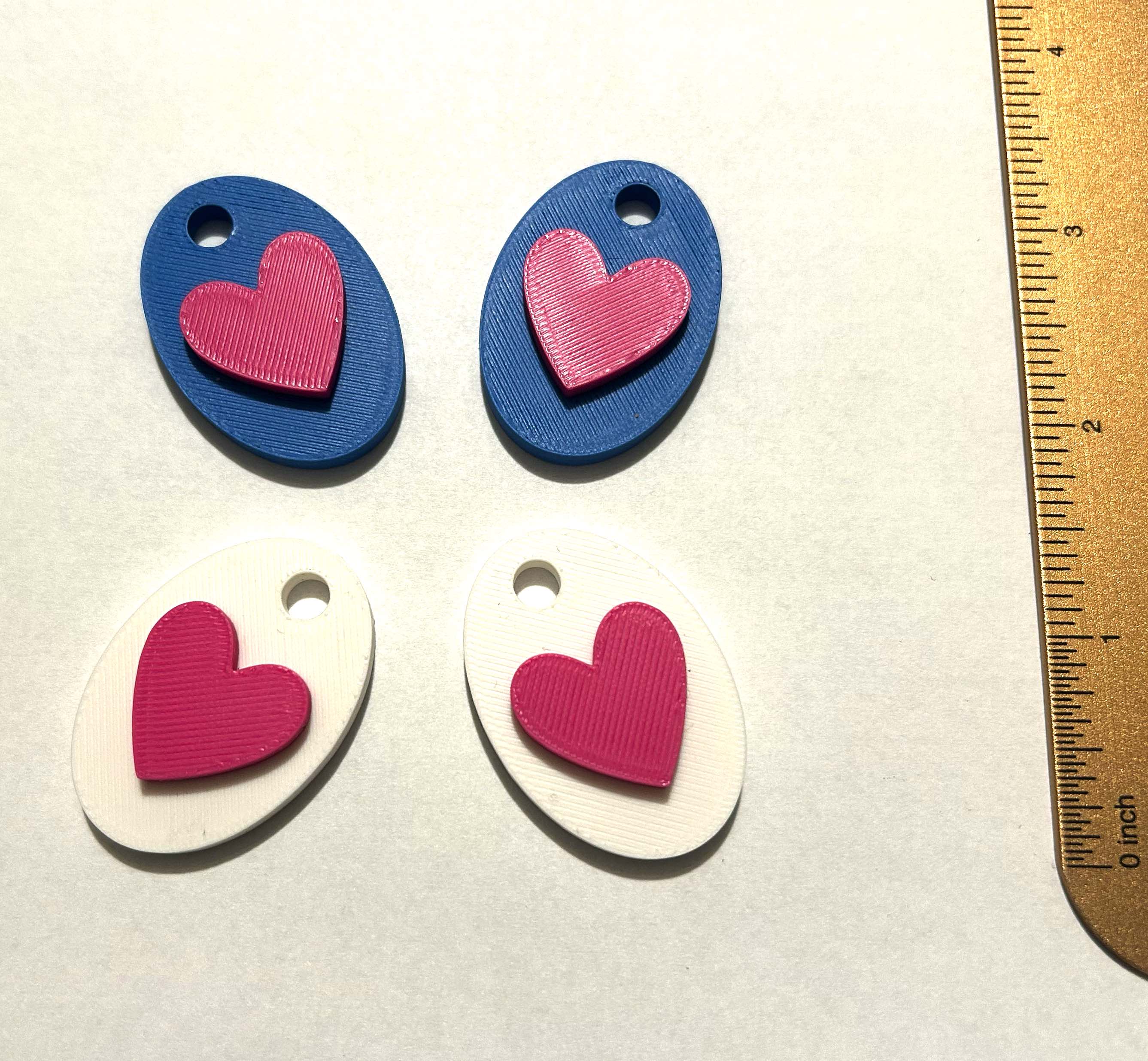 Heart-shaped 3D-printed keychain - 4 count