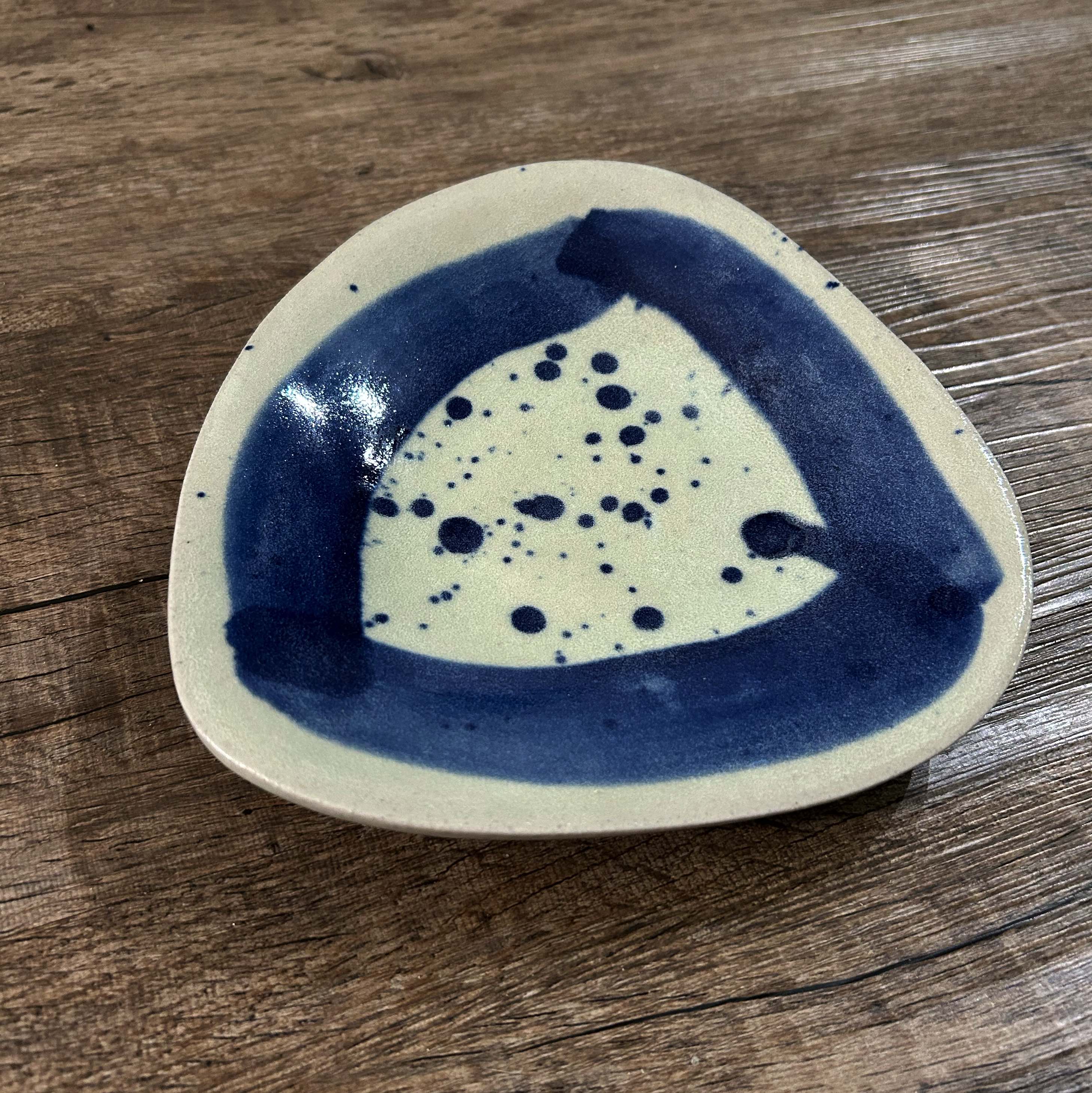 Handcrafted Ceramic Plate – Blue Abstract Design