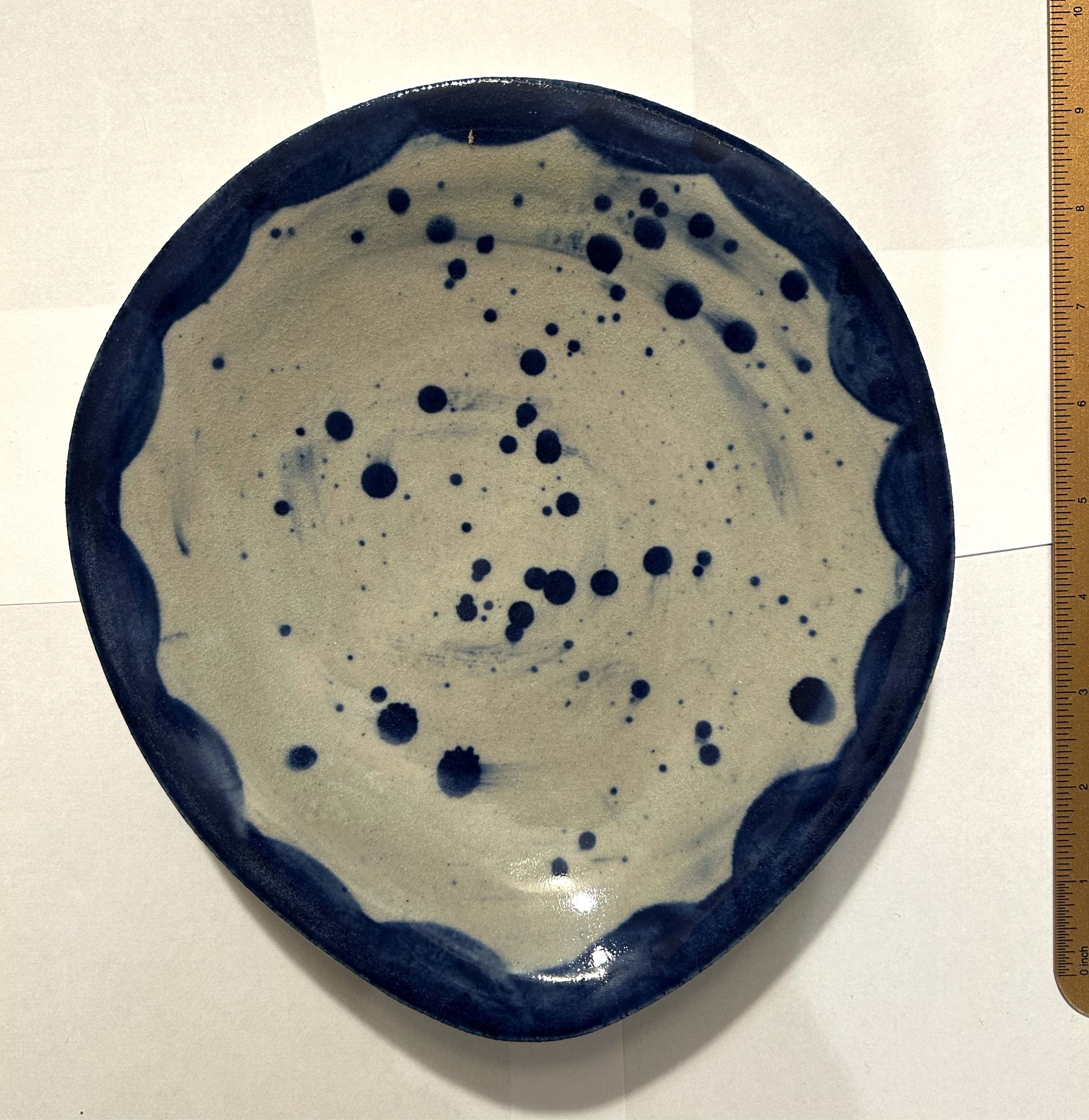 Handcrafted Ceramic Plate – Blue & White Splatter Design