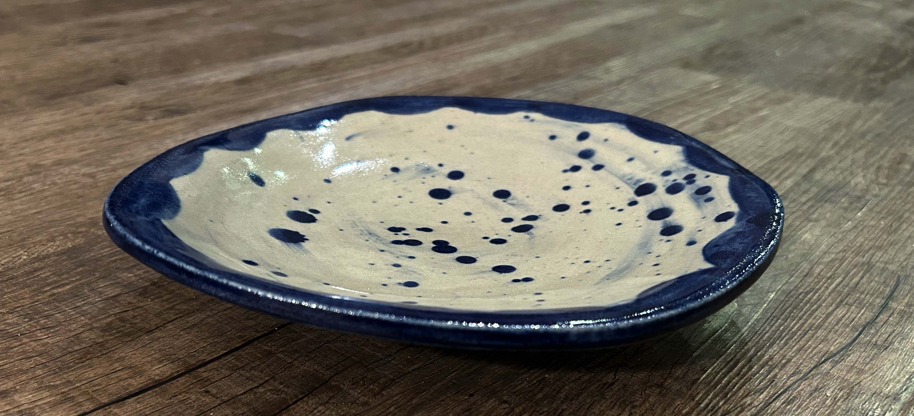 Handcrafted Ceramic Plate – Blue & White Splatter Design