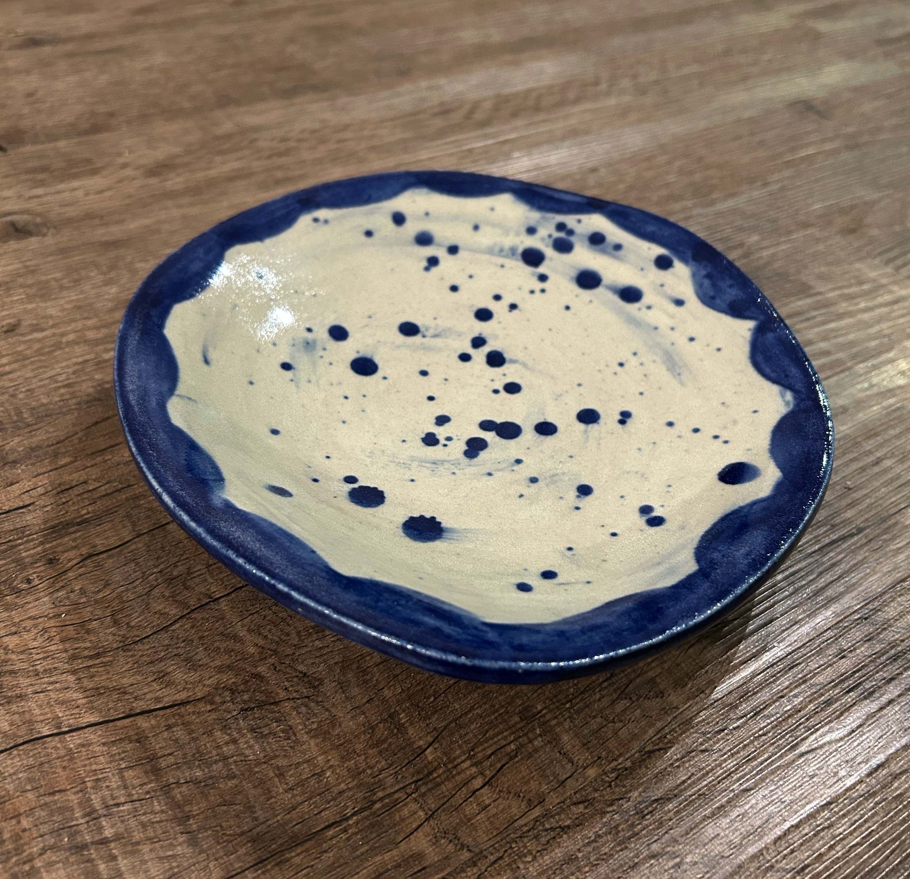 Handcrafted Ceramic Plate – Blue & White Splatter Design